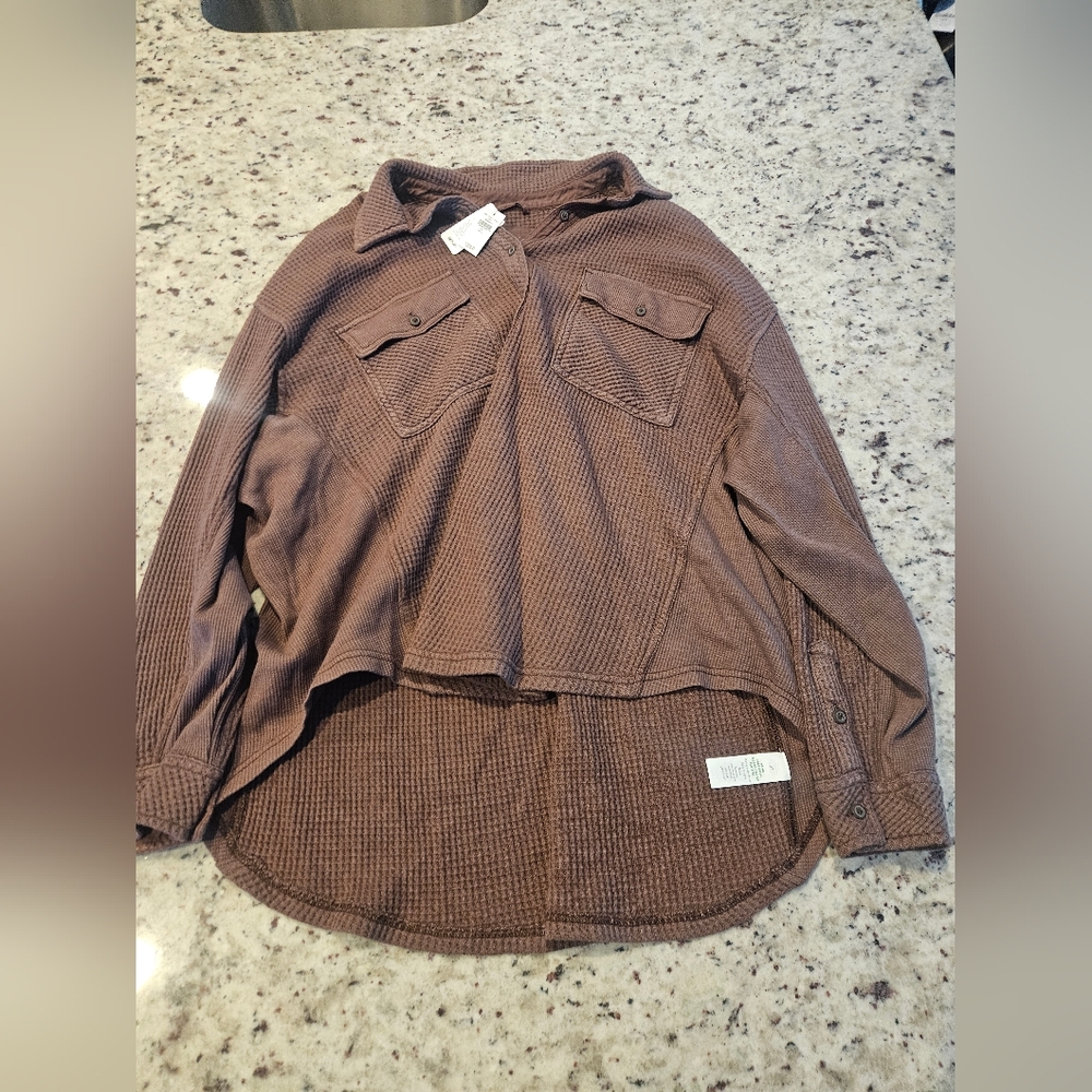 Aerie Brown Waffle Knit Oversized Shirt
